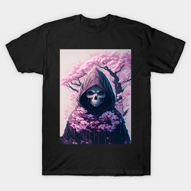 Reaper's Embrace: Blossoms of Fate T-Shirt by ImaginaryInk